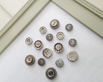 Vintage Style Button Magnets - Metallic Set of 12 Extra STRONG Magnets in Silver and Gray For Magnetic Memo Bulletin Boards