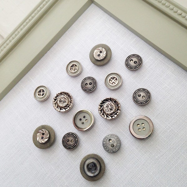 Vintage Style Button Magnets - Metallic Set of 12 Extra STRONG Magnets in Silver and Gray For Magnetic Memo Bulletin Boards