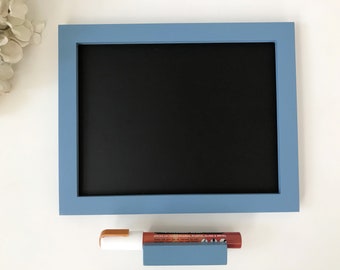 Framed Chalkboard Organizer Sign Menu Board - 8 x 10 Eco-Friendly Magnetic Blackboard for the Fridge or Desktop in Denim Blue Pick Color