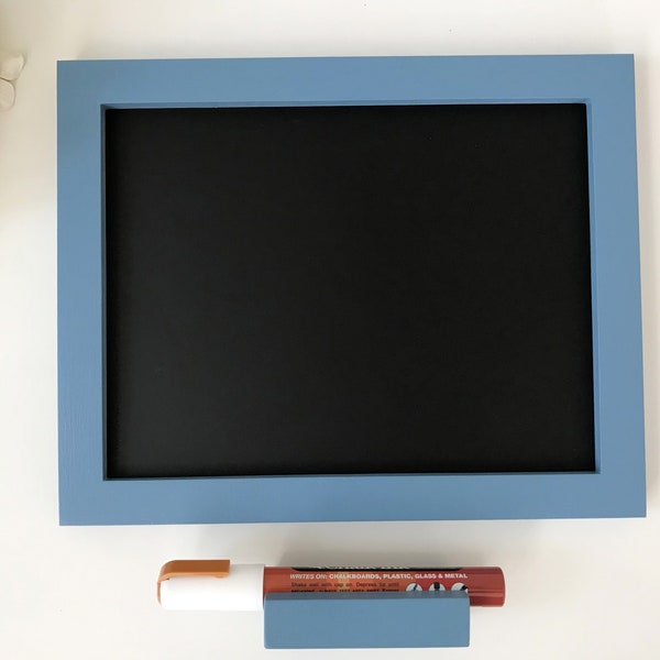 Framed Chalkboard Organizer Sign Menu Board - 8 x 10 Eco-Friendly Magnetic Blackboard for the Fridge or Desktop in Denim Blue Pick Color