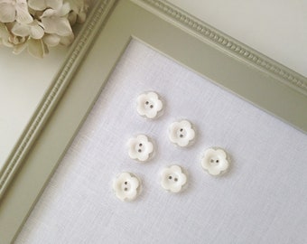 Vintage Button Magnets - White Flower Set of 6 Extra STRONG Magnets Magnetic Memo Bulletin Boards Shabby Chic Cottage Office Refrigerator