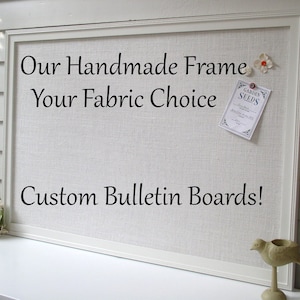 BULLETIN BOARD - Custom MAGNETIC Framed Magnet Memo Board - Deluxe Size 26.5 x 38.5" Handmade Frame and Ivory Burlap Fabric - Message Board