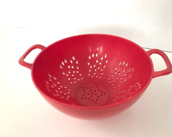 Mini Red Colander 6 inch Strainer, Berry Basket, Vintage Red Plastic Country Farmhouse Kitchenware