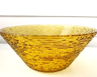 Large Vintage Amber Glass Salad/Serving Bowl, Anchor Hocking Soreno Gold Honey Ripple Dining Bowl