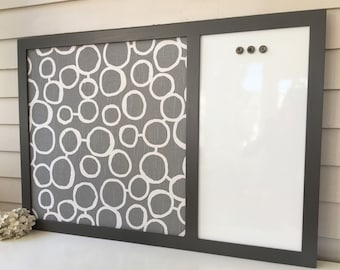 Magnetic Dry Erase Whiteboard Message Center - 26.5 x 38.5 Bulletin Board Handmade Hardwood Charcoal Gray Frame YOU CHOOSE COLORS and Fabric
