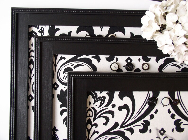FRAMED MEMO BOARDS Set of 3 in Black and White Damask Etsy