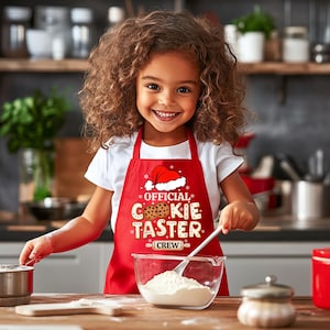 Official Cookie Taster Crew Holiday Apron – Santa Hat & Cookie Design – Christmas Baking Gift