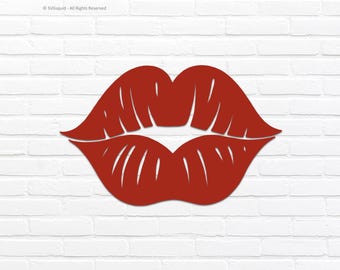 Kissing Lips SVG Design: Red Lips Clipart Cut File (Digital Download)