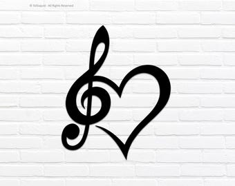 Bass & Treble Clef Heart Outline Svg Png Dxf Eps Pdf | Vector