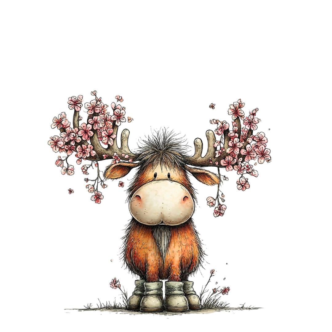 Spring Cute Moose Whimsical Spring Moose Clipart, Spring Graphics, Digital Download 30 ...