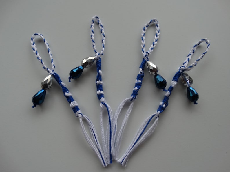 Tzit tzit med pärlor, flätade öglor, feminin stil, blå & vit - TZITZIT TZITZIOT, Utmärkt kvalitet tillverkad i USA. Judisk/messiansk. bild 1