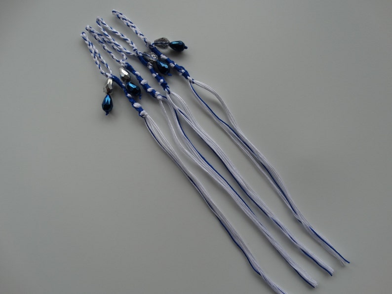 Tzit tzit med pärlor, flätade öglor, feminin stil, blå & vit - TZITZIT TZITZIOT, Utmärkt kvalitet tillverkad i USA. Judisk/messiansk. bild 4