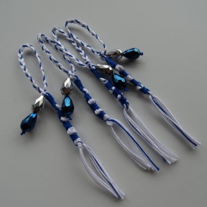 Tzit tzit med pärlor, flätade öglor, feminin stil, blå & vit - TZITZIT TZITZIOT, Utmärkt kvalitet tillverkad i USA. Judisk/messiansk. bild 2