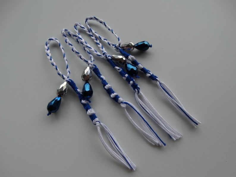 Tzit tzit med pärlor, flätade öglor, feminin stil, blå & vit - TZITZIT TZITZIOT, Utmärkt kvalitet tillverkad i USA. Judisk/messiansk. bild 2