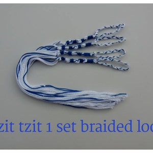 Tzit tzit with braided loops, Blue & White - TZITZIT TZITZIOT Excellent quality, Jewish/Messianic. USA made.
