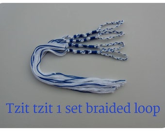 Tzit tzit med flätade öglor, Blå & Vit - TZITZIT TZITZIOT Utmärkt kvalitet, judisk/messiansk. Tillverkad i USA.