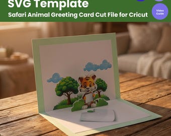 Plantilla SVG para tarjeta desplegable 3D con diseño de tigre / Archivo de corte para tarjeta de felicitación con animales de safari (Descargar)
