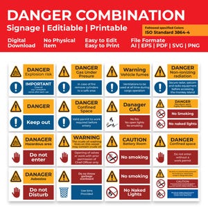 Pacchetto di segnali di pericolo combinati / Etichette di avvertimento per la sicurezza industriale (SVG, PNG)