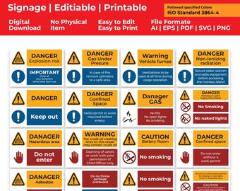 Paquete de señales de peligro combinadas / Etiquetas de advertencia de seguridad industrial (SVG, PNG)