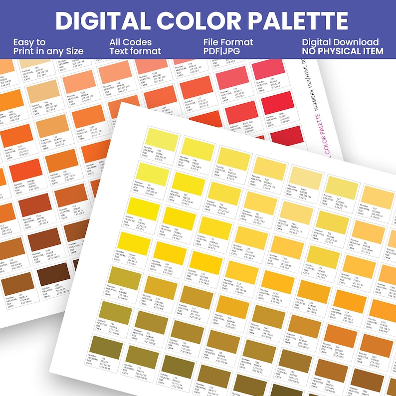 Digital Color Palette | Hex, Rgb, CMYK Codes | Printable Color Chart ...