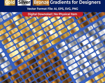 Pacchetto di oltre 180 sfumature metalliche vettoriali / Tavolozze di colori oro, argento e bronzo / Campioni digitali per Illustrator AI EPS SVG PNG / Risorsa di design