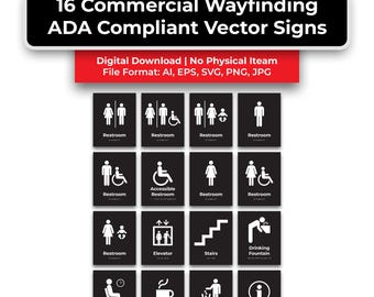 ADA Compliant Signage svg Bundle, Commercial Wayfinding Vectors, Braille Restroom Icons, Laser Cut Files AI EPS, Office Building Png Signs
