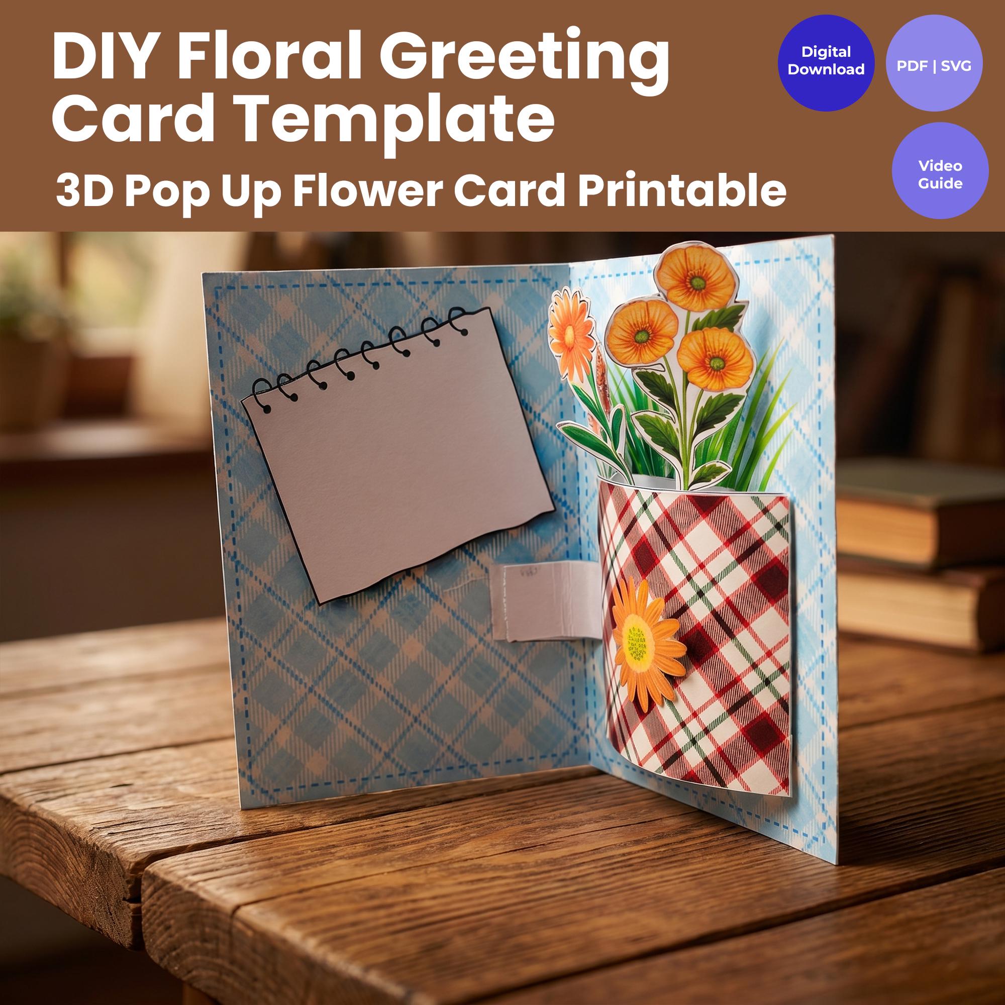 DIY Pop up Flower Card Template | 3D Floral Greeting Card Digital ...