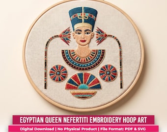 Schema per ricamo a mano di Nefertiti in PDF / Ricamo su cerchio della regina egizia / Artigianato dell'antico Egitto / Disegno per ricamo fai da te / Download digitale immediato