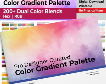 Tavolozza di sfumature di colore selezionata da designer professionisti / Oltre 200 miscele bicolore / Campioni esadecimali e RGB / Download digitale per la progettazione grafica