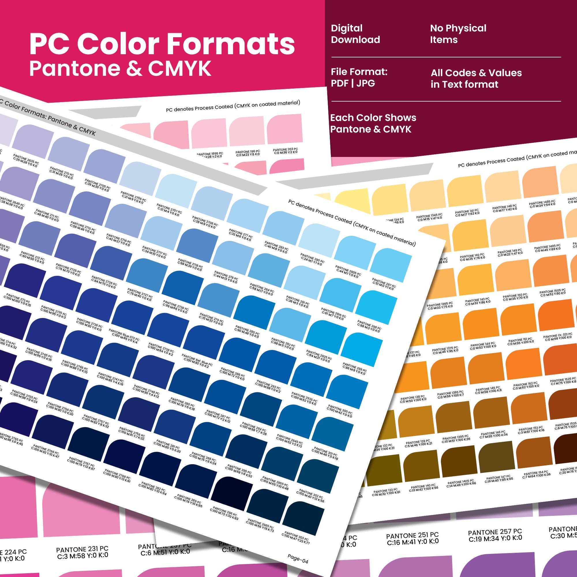 Pantone to CMYK Process Coated Color Guide | PC Color Formats Reference ...