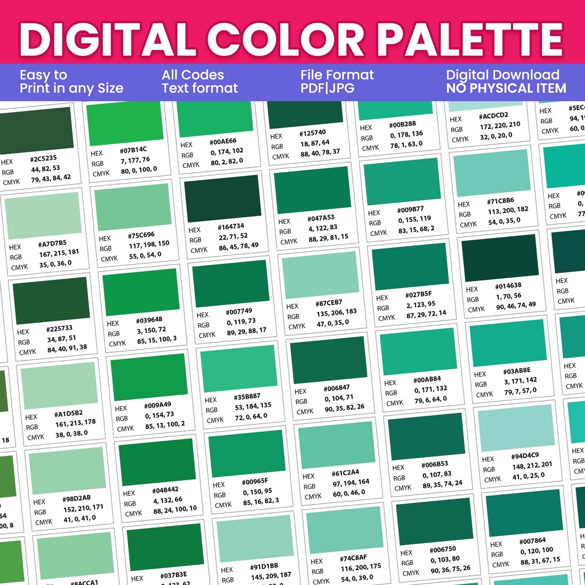 Digital Color Palette Chart | HEX RGB CMYK Codes (pdf, Jpg) - Etsy