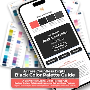 L'app definitiva per la palette di colori neri / Codici RGB e CMYK professionali in formato HEX / Strumento offline per archivio digitale e mockup