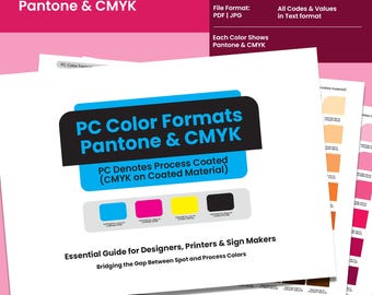 Guía de colores Pantone a CMYK para impresión de procesos / Tabla de referencia de formatos de color para PC / Herramienta para diseñadores gráficos e impresores / Descarga digital en PDF / JPG