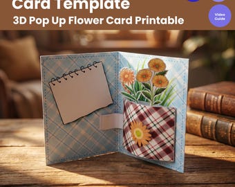 Tarjeta desplegable 3D con flores para imprimir / Plantilla de tarjeta de felicitación floral para hacer tú mismo / Tarjeta de papel para el Día de la Madre / Tarjeta desplegable de cumpleaños para descargar digitalmente