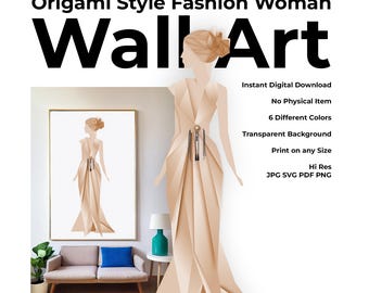 Arte de moda femenina de origami: Ilustración minimalista (Descarga digital)