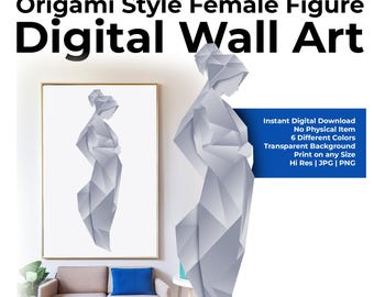 Lámina artística de mujer geométrica: silueta poligonal estilo origami (descarga digital)