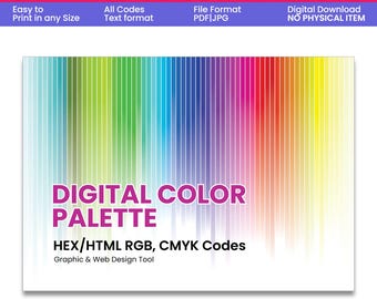 Tabla de paleta de colores digital / Códigos de color HEX RGB CMYK / Paleta de colores imprimible / Herramienta de diseño gráfico y web / Descarga instantánea