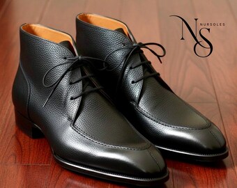Handmade Black Leather Pointed Toe Cuban Heel Boots - Etsy