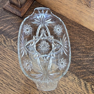 Piatto da portata vintage EAP con stella di David divisa / Anchor Hocking / Vetro pressato / Ovale