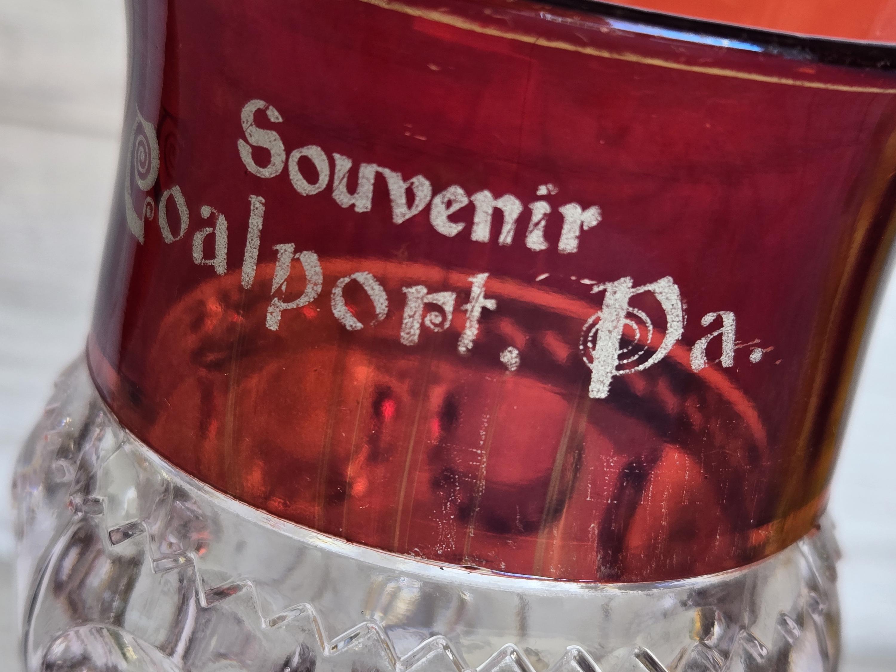 Antique Ruby Stained EAPG Souvenir Goblet, Inscribed Coalport, PA - Etsy