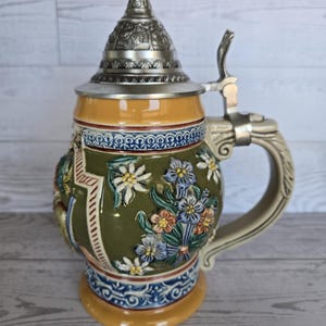 ヴィンテージ スイス 陶器製ビールジョッキ 蓋付き オルゴール付き