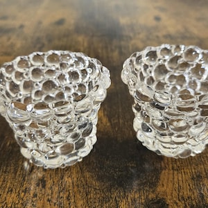 Vintage Tiny Bubbles Discontinued PartyLite Glass Candle Holders, #P7181, Set Of 2