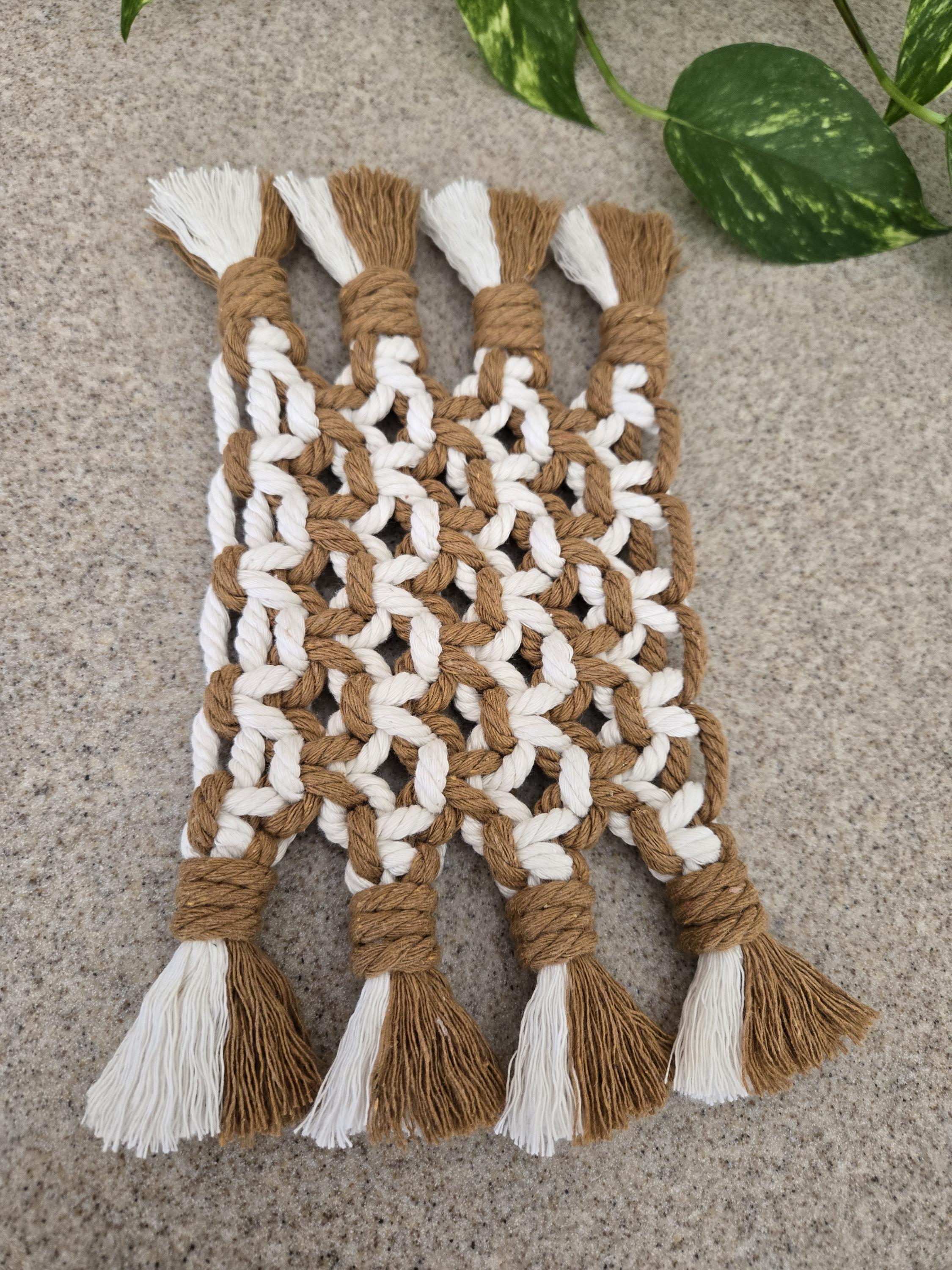 Making Macrame Rugs Boho Handmade Macrame' Mug Rugs, Set of 2 | Coasters | Boho Decor ...