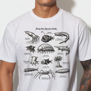Deep Sea Animal Shirt, Goblin Shark Vampire Squid Tee, Spooky Natural History Graphic T-Shirt, Ocean Science Teacher Marine Biology Gift