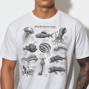 Deep Sea Creatures Shirt, Retro Graphic Ocean Animal Comfort Colors Tee, Spooky Dark Academia Natural History Sketch, Marine Biology Gift