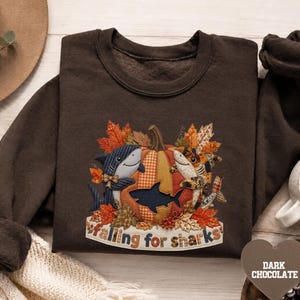 Shark Faux Patchwork Pumpkin Sweatshirt, Falling for Sharks Crewneck, Coastal Coquette Fall Shirt, Marine Bio Halloween Autumn Ocean Sweater