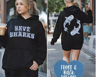 Sudadera con capucha "Salvemos a los tiburones", Sudadera con estampado floral de tiburón "Coquette" de la vaquera costera, Camiseta de conservación oceánica, Regalo de biología marina