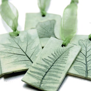 Natural Leaf Impression Ceramic Ornaments - Set of 5