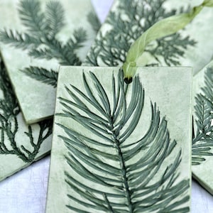 Natural Evergreen Impression Ceramic Ornaments - Nature Inspired Holiday Decor - Set of 5