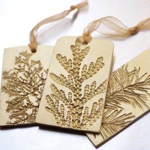 Ceramic Ornament with Nature Inspired Natural Evergreen Impression Christmas Holiday Decoration Gold Small and Medium Set of 3 image 1